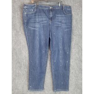 Avenue Denim Skinny Jeans Plus Size 24 Embellished Rhinestone Dark Wash Women‎